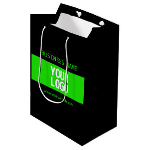 Sacola Para Presentes Média Seu logotipo ou imagem Preto e Verde Brilhante