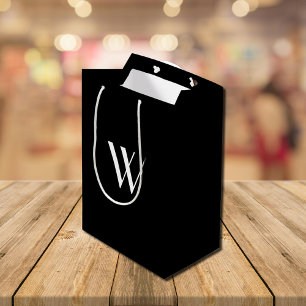 Sacola Para Presentes Média Seu monograma em preto e branco   