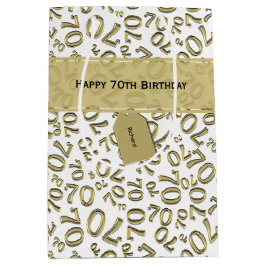 Sacola Para Presentes Média Seu texto: 70 Aniversário Dourado Número 70 Padrão