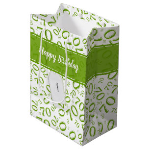 Sacola Para Presentes Média Seu texto: 70 Aniversário Verde Número 70 Padrão