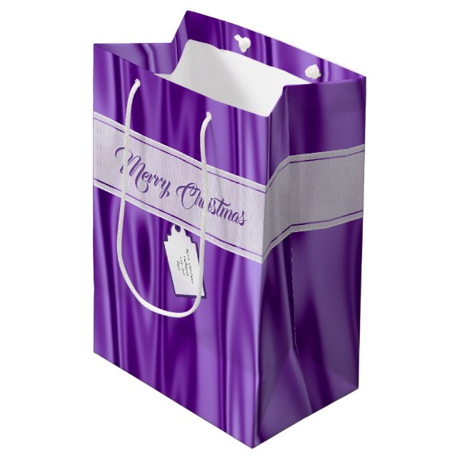 Sacola Para Presentes Média Seu texto | Natal Elegante Satanás Roxo (Frente inclinada)