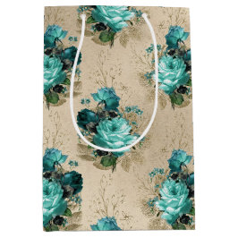 Sacola Para Presentes Média Shabby Floral Aqua Series Design 3