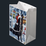 Sacola Para Presentes Média Shepherd Dog Winter Wonderland Christmas<br><div class="desc">seu design festivo captura o espírito alegre da época de férias, apresentando um adorável filhote vestindo um chapéu de Papai Noel. O cachorro está aninhado numa terra maravilhosa de inverno, completo com um boneco de neve, uma árvore de Natal decorada, e presentes lindamente envoltos. Os flocos de neve caem suavemente,...</div>