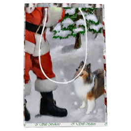 Sacola Para Presentes Média Shetland Sheepdog Acredita no Natal