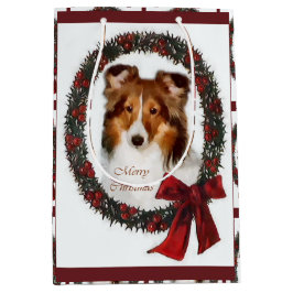 Sacola Para Presentes Média Shetland Sheepdog Sheltie Christmas