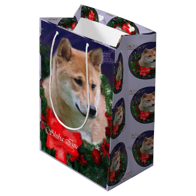 Sacola Para Presentes Média Shiba Inu Amava o Natal (Verso inclinado)