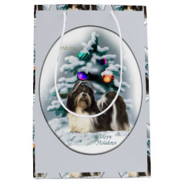 Sacola Para Presentes Média Shih Tzu Christmas