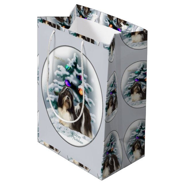 Sacola Para Presentes Média Shih Tzu Christmas (Verso inclinado)