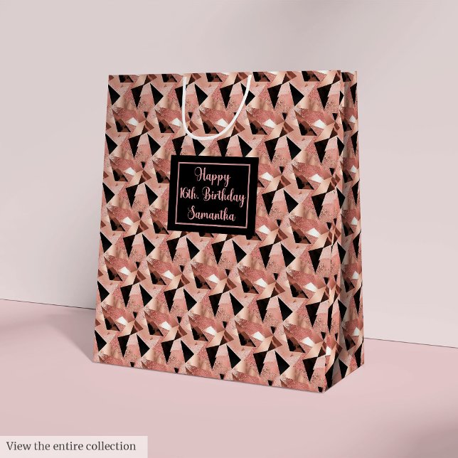 Sacola Para Presentes Média Shimmering Gift Bag Trendy Rose Gold and Black (Shimmering Gift Bag Trendy Rose Gold and Black)