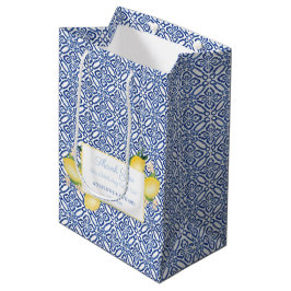 Sacola Para Presentes Média Siciliana Lemons Blue Azulejos Favor do Casamento