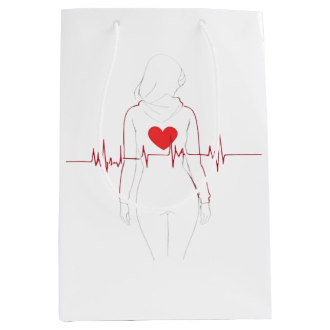 Sacola Para Presentes Média Silhouette féminine avec cœur et électrocardiogram (Frente)