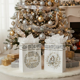 Sacola Para Presentes Média Silver and gold nativity Christmas