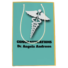 Sacola Para Presentes Média Símbolo de Caduceus Parabéns para Adultos do Teal
