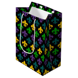 SACOLA PARA PRESENTES MÉDIA SÍMBOLO MARDI GRAS DOURADO PURPEN VERDE