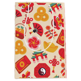 Sacola Para Presentes Média Símbolos Dourados de Ano Novo Chineses Festivos Ve