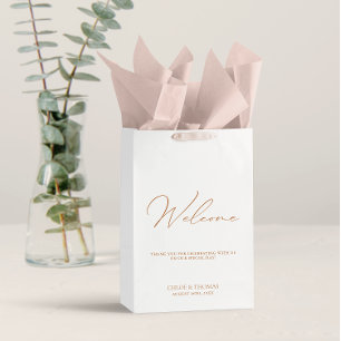 Sacola Para Presentes Média Simples Casamento Branco Elegante Bem-Vindo Obriga