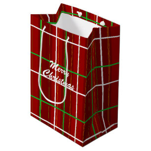 Sacola Para Presentes Média Simples e Personalizado Natal Merry Checked