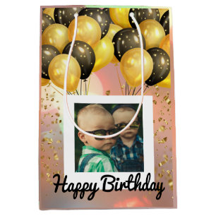 Sacola Para Presentes Média Simples Feliz Aniversário Adicionar Texto Fotográf
