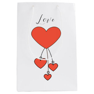 Sacola Para Presentes Média Simples ilustração com corações escarlate Love
