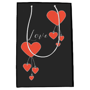 Sacola Para Presentes Média Simples ilustração com corações escarlate Love
