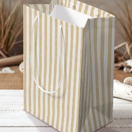 Sacola Para Presentes Média Simples Linen Chic Olha Padrão Rasgado Beige Doura