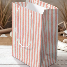 Sacola Para Presentes Média Simples Linen Chic - Olhar Branco De Coral Com Pad