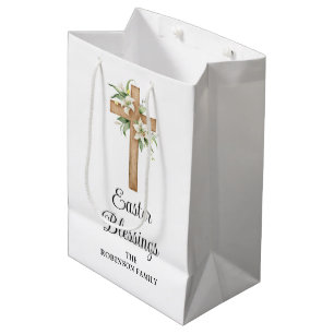 Sacola Para Presentes Média Simples Páscoa Beneficia Cruz Floral Religiosa