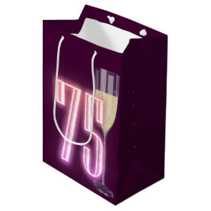 Sacola Para Presentes Média Sinal de Neon de 75º aniversário com Vinho