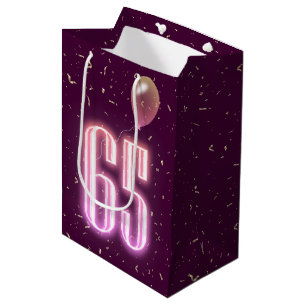 Sacola Para Presentes Média Sinal de Neon e Confetti de 65º aniversário