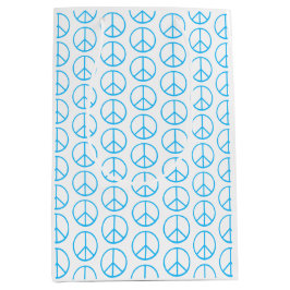 Sacola Para Presentes Média Sinal de Paz Azul Groovy Retro Divertido