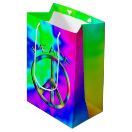 Sacola Para Presentes Média Sinal de Paz Rainbow Hippie Gift Bag Medium
