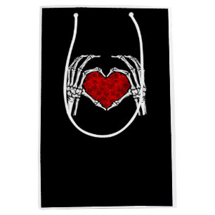 Sacola Para Presentes Média Skeleton Heart Hands Sinal Dia de os namorados Hea
