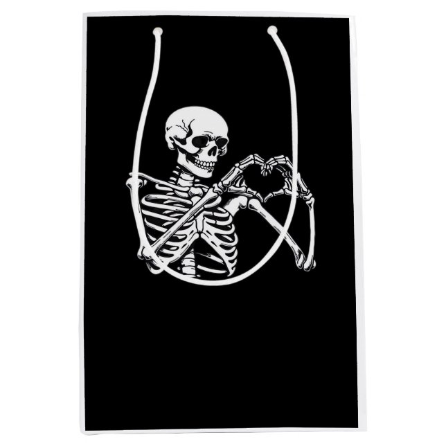 Sacola Para Presentes Média Skeleton Heart Hands Sinal Halloween Costume Trend (Frente)