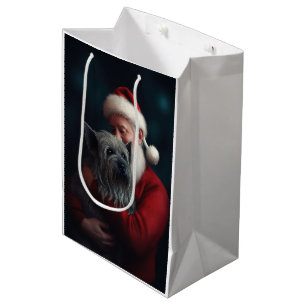 Sacola Para Presentes Média Skye Terrier com Papai Noel Natal Festivo