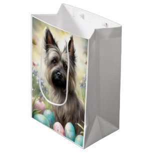 Sacola Para Presentes Média Skye Terrier Dog com Feriado de Ovos de Páscoa