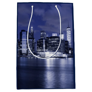 Sacola Para Presentes Média Skyline de New York banhada no azul