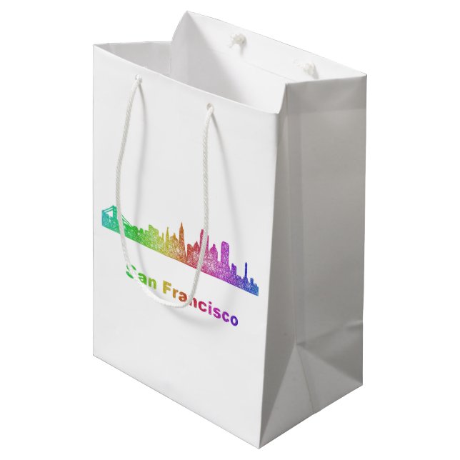 Sacola Para Presentes Média Skyline de San Francisco do arco-íris (Frente inclinada)