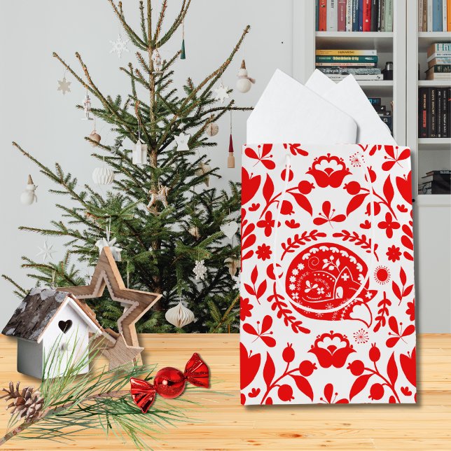 Sacola Para Presentes Média Sleeping Fox Folk Art Gift Bag (Criador carregado)