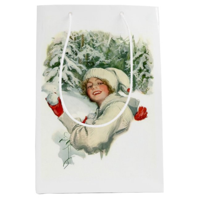 Sacola Para Presentes Média Snowball Fight (por Harrison Fisher) (Frente)