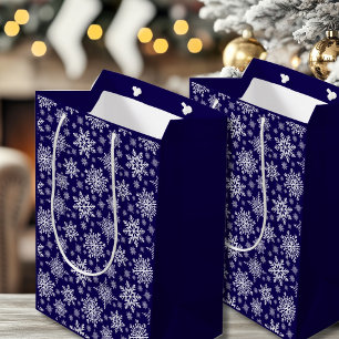 Sacola Para Presentes Média Snowflake Blue Gift Bag