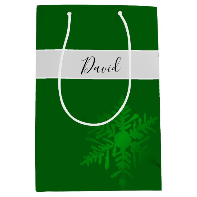 Sacola Para Presentes Média Snowflake Green Personalised Gift Bag (Frente)