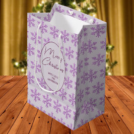 Sacola Para Presentes Média Snowflake Purple Glam Script de Natal