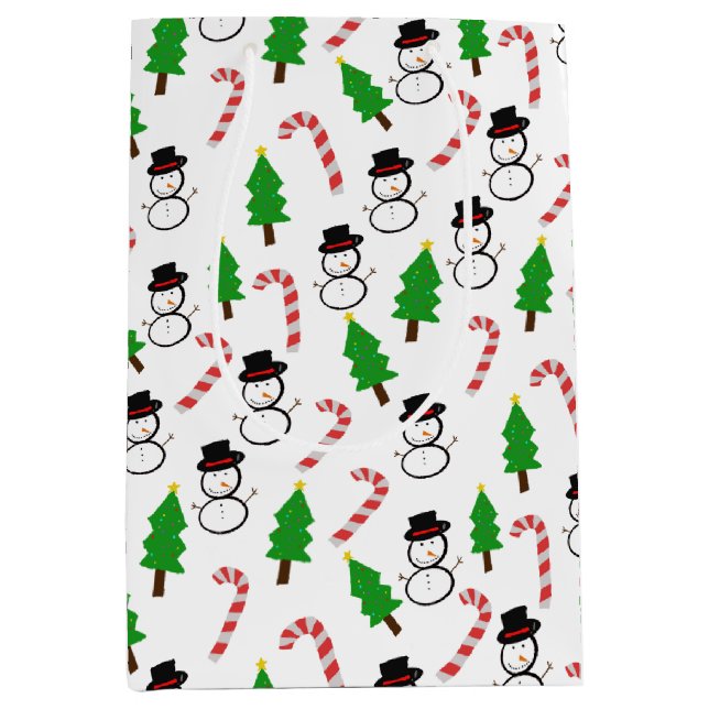 Sacola Para Presentes Média Snowman Candy Cane Christmas Tree (Frente)