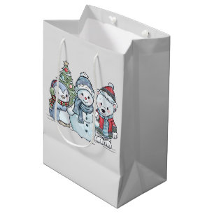 Sacola Para Presentes Média Snowman e Amigos de Natal