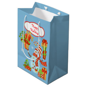 Sacola Para Presentes Média Snowman engraçado com pacotes de presentes no Nata