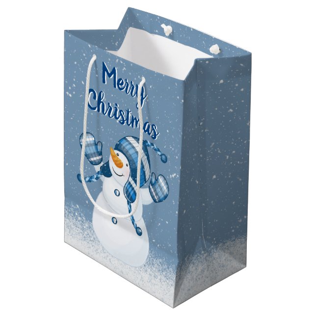 Sacola Para Presentes Média Snowman Snowflakes Snowflakes Sindt Bag Médio (Frente inclinada)