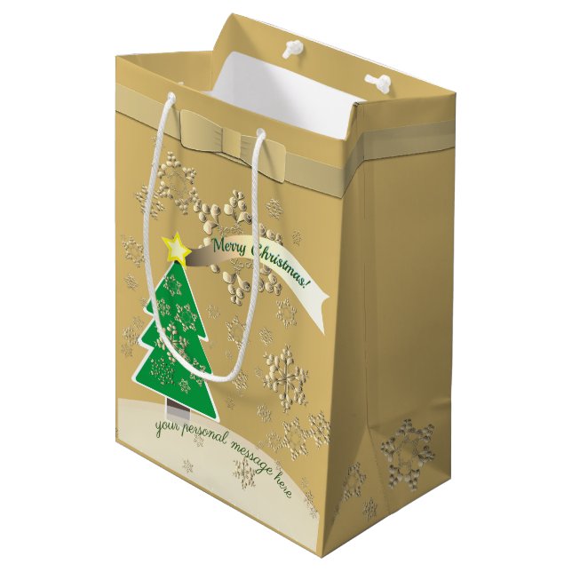 Sacola Para Presentes Média Snowy Bronze "Feliz Natal" (Frente inclinada)