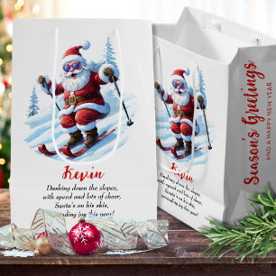 Sacola Para Presentes Média Snowy Modern Ski Papais noeis Vermelho E Branco Na