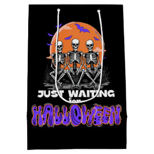 Sacola Para Presentes Média Só esperando o Halloween, esqueleto assustador