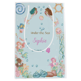 Sacola Para Presentes Média Sob o mar aniversário de criança de Sereias